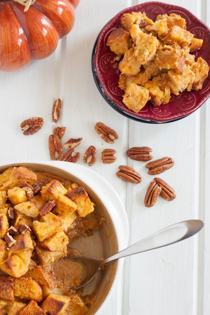 Pumpkin challah bread pudding. A delicious dessert for Thanksgiving or anytime this Fall! 
