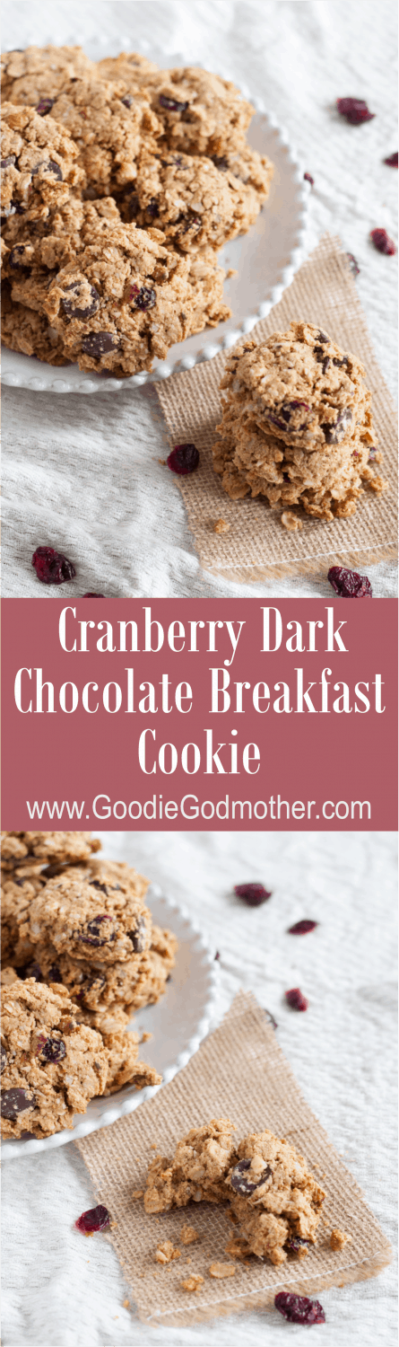 Loaded with oats, nuts, dried cranberries, and dark chocolate, these make-ahead breakfast cookies are freezer-friendly & pair perfectly with a latte or milk. Recipe on GoodieGodmother.com