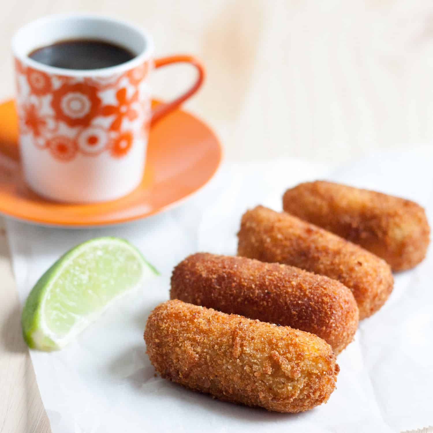 Travel to Miami not required. Make Cuban croquetas de jamon at home with this easy to follow recipe. You can even make them in advance and cook from frozen! Croquetas are a perfect afternoon snack paired with Cuban coffee, light lunch, appetizer, or party food idea. * GoodieGodmother.com