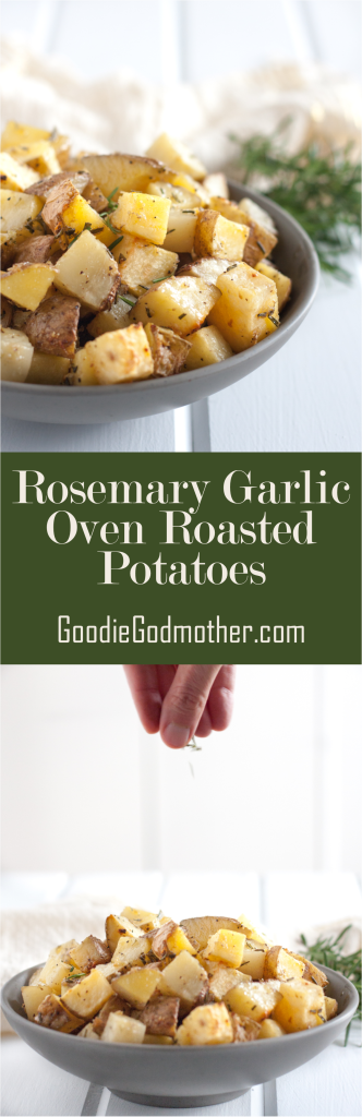 Crazy good rosemary garlic oven roasted potatoes - an easy to make side dish. Recipe on GoodieGodmother.com