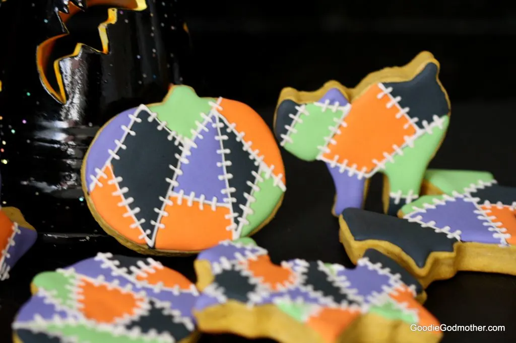 royal icing decorations on pumpkin sugar cookies