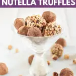 It takes just a few minutes to prep these easy Nutella truffles! Make this delicious chocolate truffle recipe for a gift, or just a delicious dessert to share... or not. #dessertideas #nutella #easydessert #foodgift #chocolatetruffle #sweetrecipe #nobake