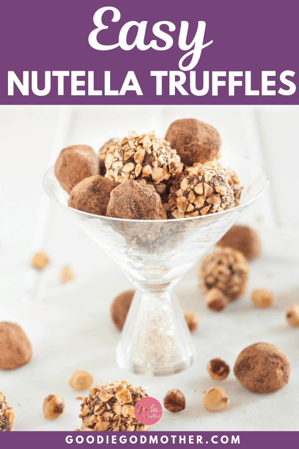 It takes just a few minutes to prep these easy Nutella truffles! Make this delicious chocolate truffle recipe for a gift, or just a delicious dessert to share... or not. #dessertideas #nutella #easydessert #foodgift #chocolatetruffle #sweetrecipe #nobake