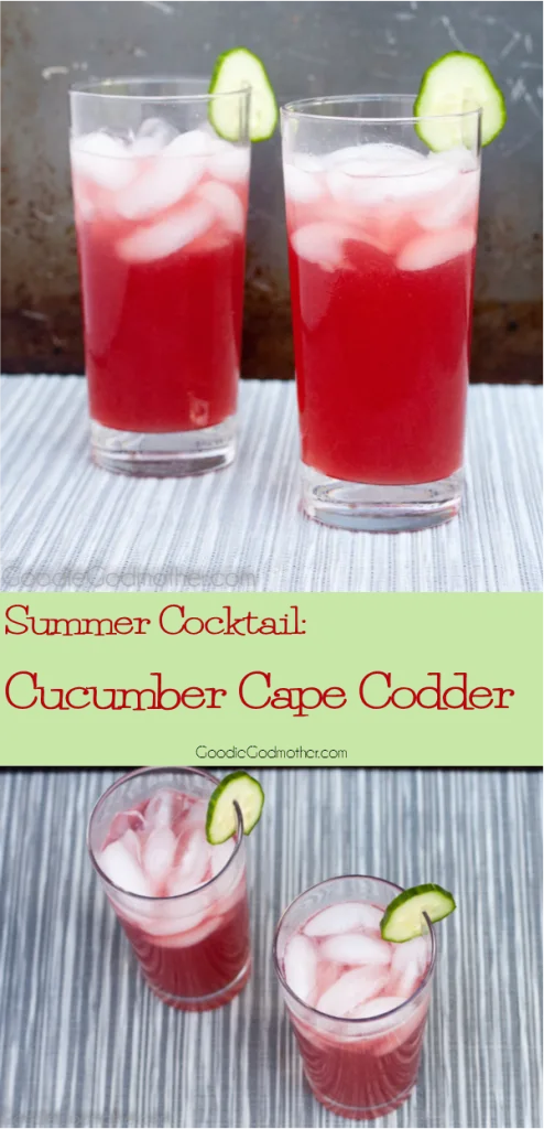 The perfect summer cocktail for a crowd! Cucumber, cranberry juice, and lime come together for a refreshing punch that is equally delicious as a cocktail or mocktail! Get the Cucumber Cape Codder Recipe on GoodieGodmother.com