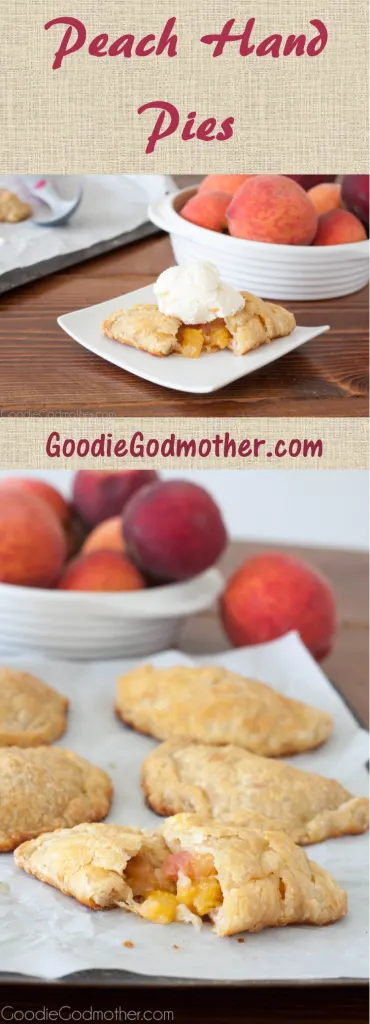 Summer peaches make a perfect filling for flaky peach hand pies with an all butter crust. Recipe on GoodieGodmother.com