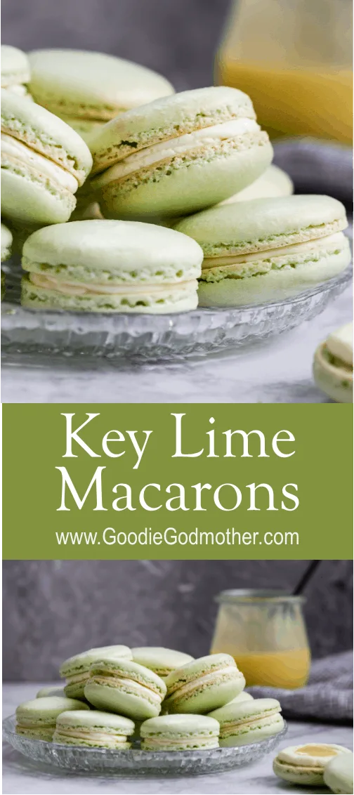 Key lime macarons are filled with a key lime buttercream and key lime curd. Lots of key lime flavor packed into every naturally gluten-free macaron bite! * Recipe on GoodieGodmother.com
