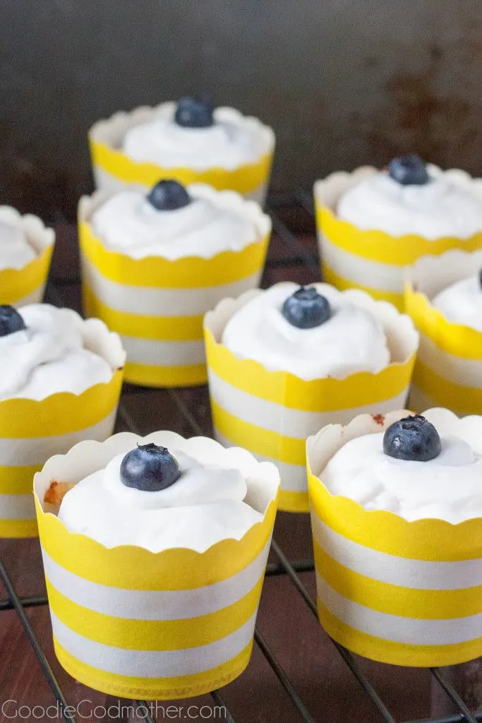 Nut free paleo lemon blueberry cupcakes! Gluten free, dairy free, refined sugar free... but not taste free! Recipe on GoodieGodmother.com