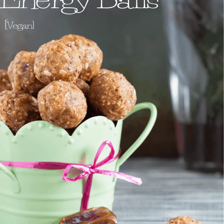 Easy, no bake energy balls are a great pick-me-up snack any time of day. #vegan #nobake Recipe on GoodieGodmother.com