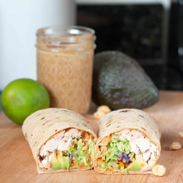 Easy Thai Peanut Wrap is a healthy make ahead quick meal. Get the recipe on GoodieGodmother.com