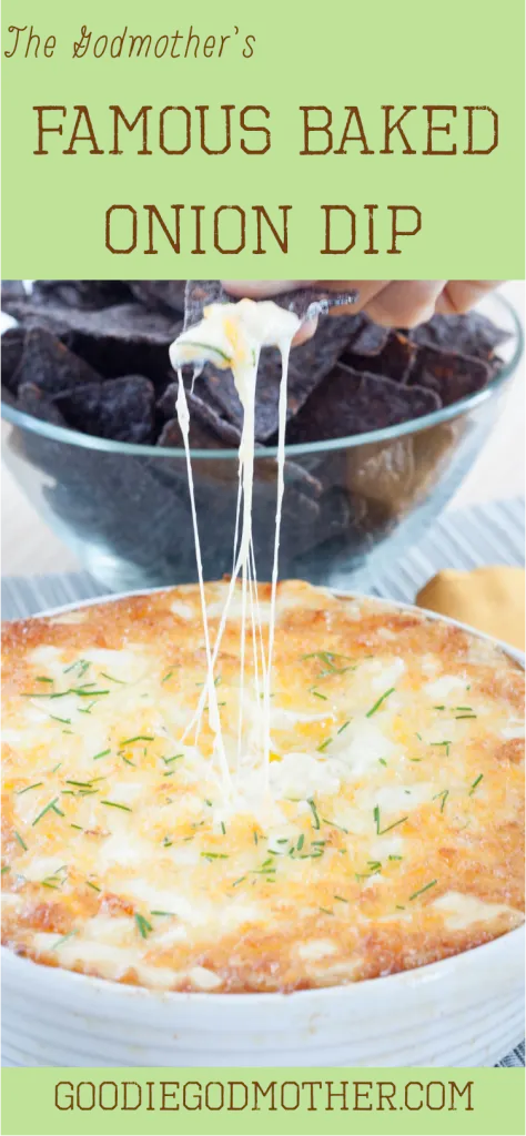 THE baked onion dip you've been waiting for! Super easy, cheesy, and *always* the first to go at every tailgating party. Recipe on GoodieGodmother.com