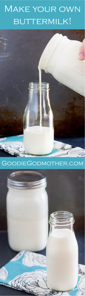 Save money and eat better! Making your own buttermilk is an easy and economical way to improve the quality of your baked goods! Learn how on GoodieGodmother.com