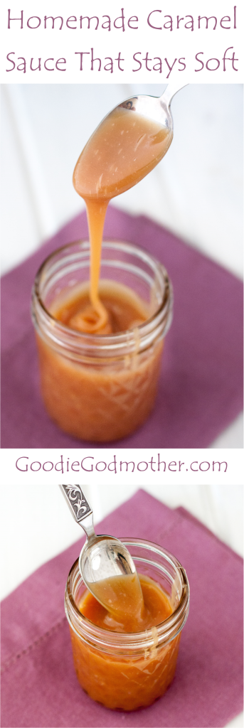 An easy to follow recipe for homemade caramel sauce that stays soft - even in the refrigerator! Perfect for dipping apple slices or pretzels or drizzling over desserts or into hot chocolate or lattes.