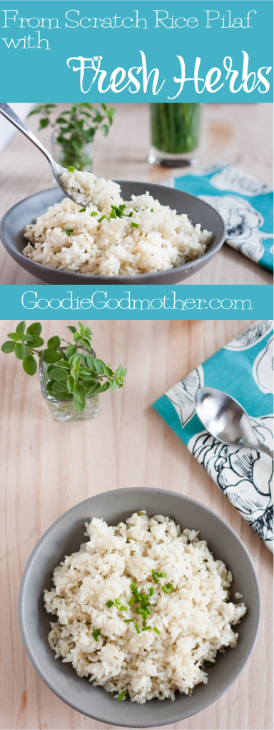 A recipe worth raiding the herb garden! Basil, thyme, oregano, and chives make this from-scratch pilaf colorful and tastier than anything you can buy in a box!