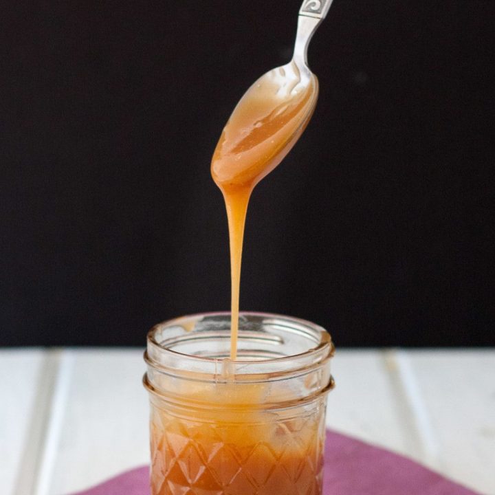An easy to follow recipe for homemade caramel sauce that stays soft - even in the refrigerator! Perfect for dipping apple slices or pretzels or drizzling over desserts or into hot chocolate or lattes.