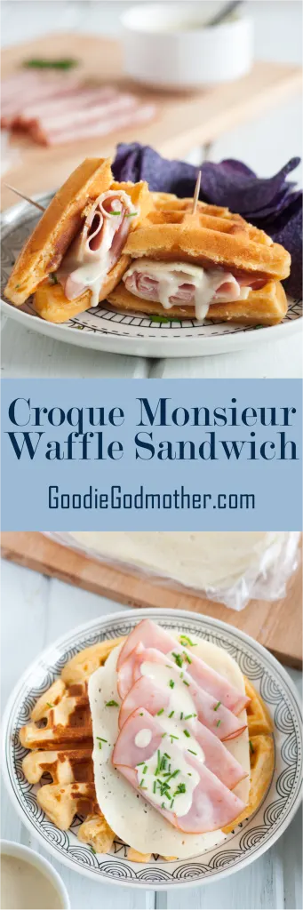 A Croque Monsieur Waffle Sandwich is a great alternative to traditional brunch dishes. It also makes a great lunch and a unique breakfast-for-dinner dinner idea! Get the easy recipe on GoodieGodmother.com