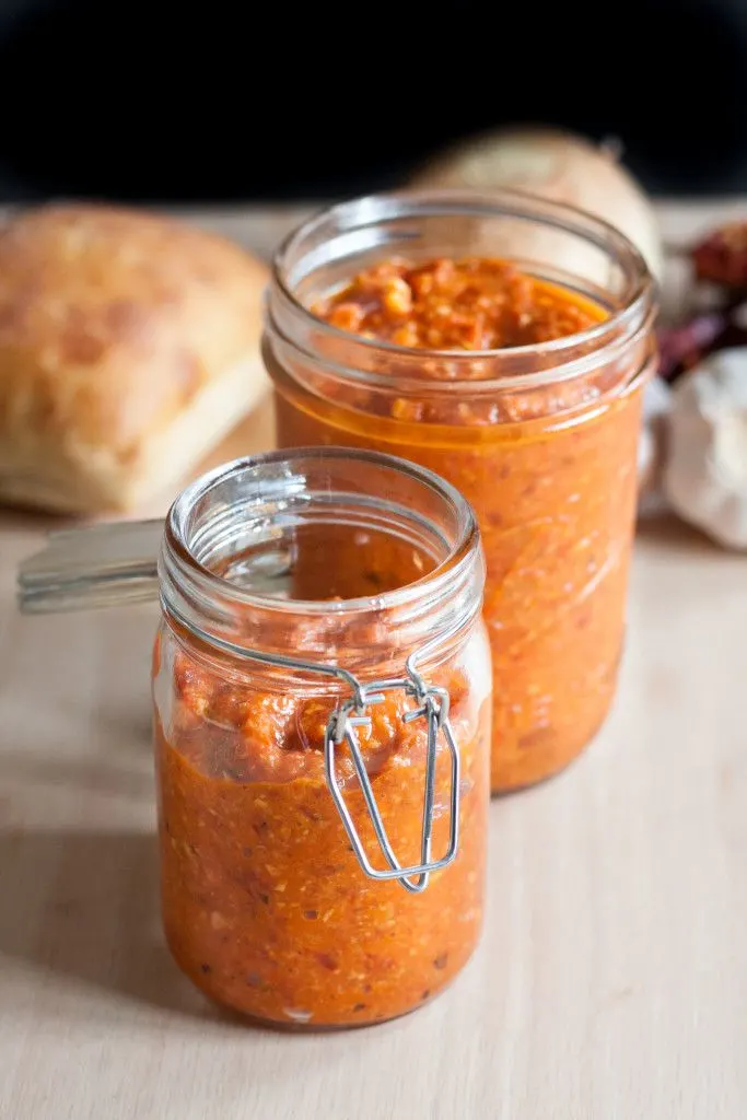 Enjoy this delicious red pepper dip from Spain with just minutes of prep time! Easy Romesco Sauce Recipe on GoodieGodmother.com
