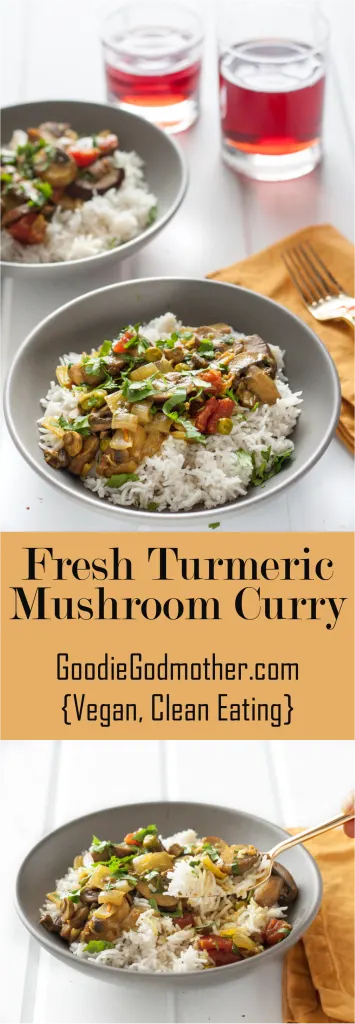 Fresh Turmeric Mushroom Curry Recipe - Vegan, clean eating, but really flavorful and loaded with good for you ingredients! * GoodieGodmother.com