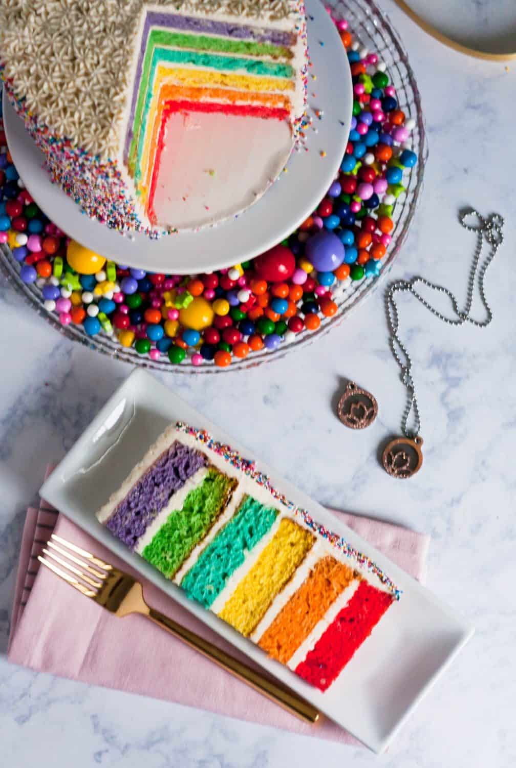 A sprinkle-coated colorful cake makes a beautiful centerpiece dessert for a party. Learn how to decorate a rainbow cake like a pro with my easy-to-follow tutorial. * GoodieGodmother.com