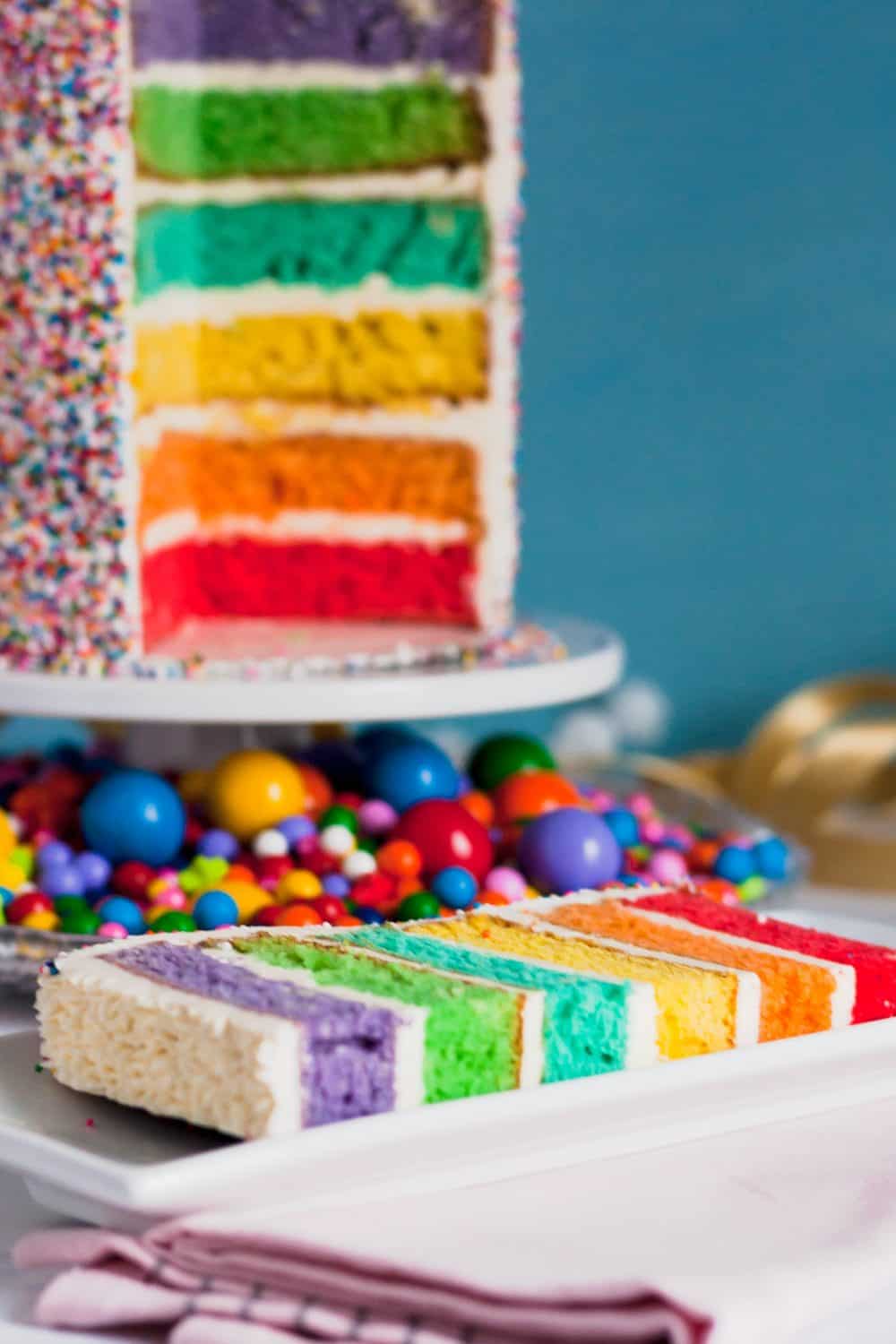 A sprinkle-coated colorful cake makes a beautiful centerpiece dessert for a party. Learn how to decorate a rainbow cake like a pro with my easy-to-follow tutorial. * GoodieGodmother.com