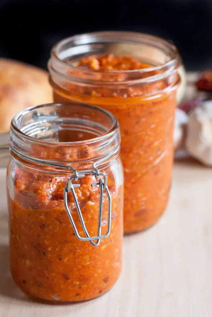 Enjoy this delicious red pepper dip from Spain with just minutes of prep time! Easy Romesco Sauce Recipe on GoodieGodmother.com