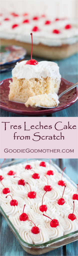 Tres Leches Cake - Three Milks Cake - is an easy and popular poke cake in Latin America. Try this recipe and you'll see why! * GoodieGodmother.com
