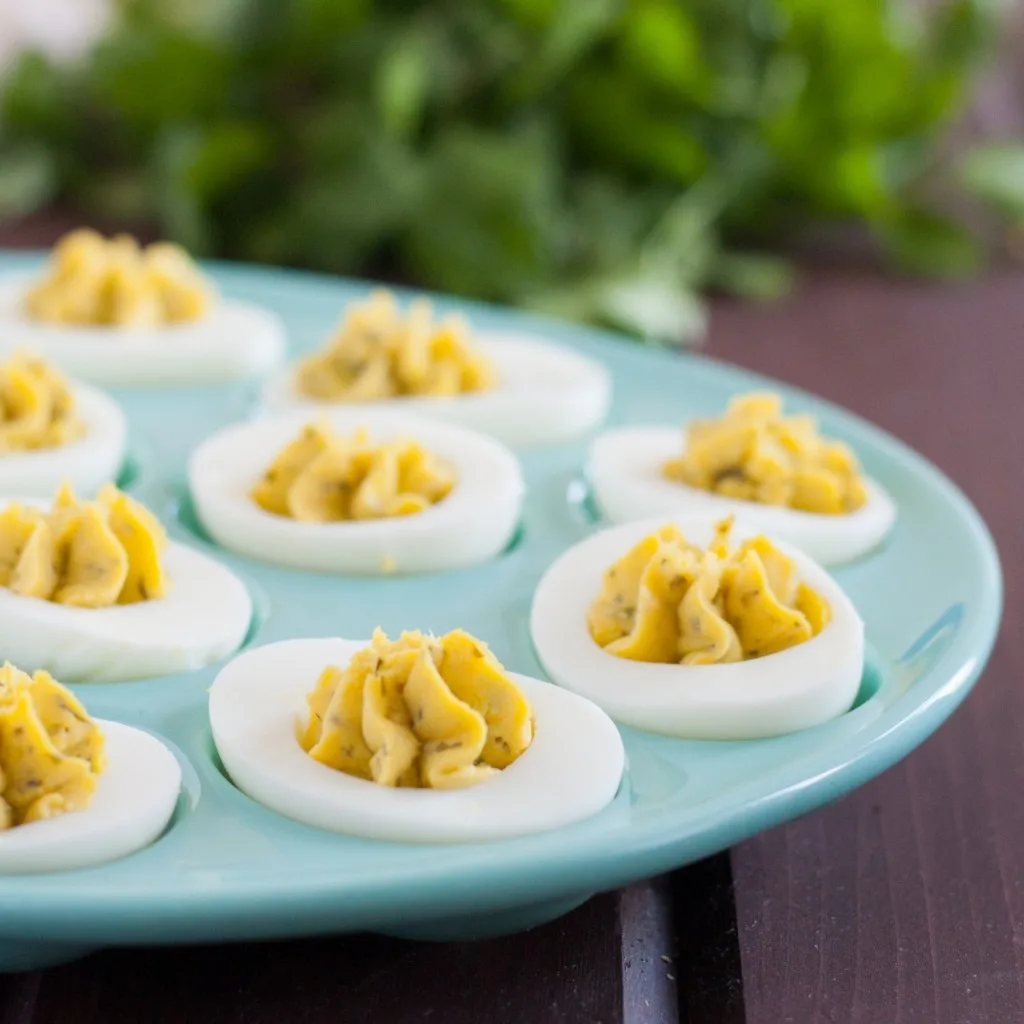 Chimichurri deviled egg recipe - a unique and flavorful deviled egg recipe with NO mayo that everyone loved! 