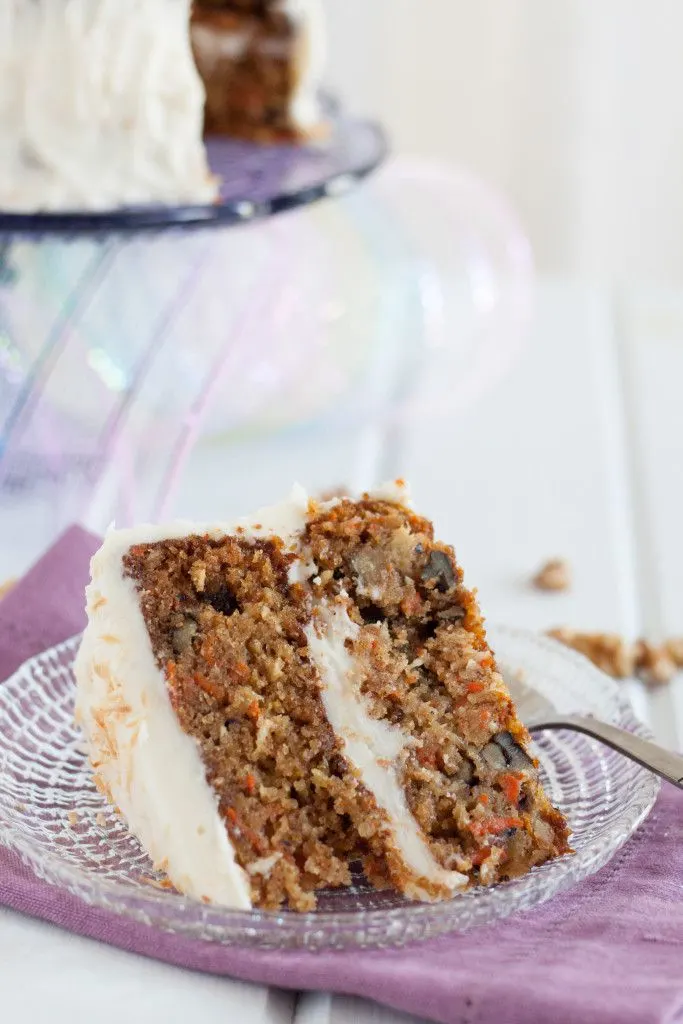 Carrot cake from scratch... with a tropical twist! Get the recipe for this amazing carrot cake with coconut cream cheese frosting on GoodieGodmother.com