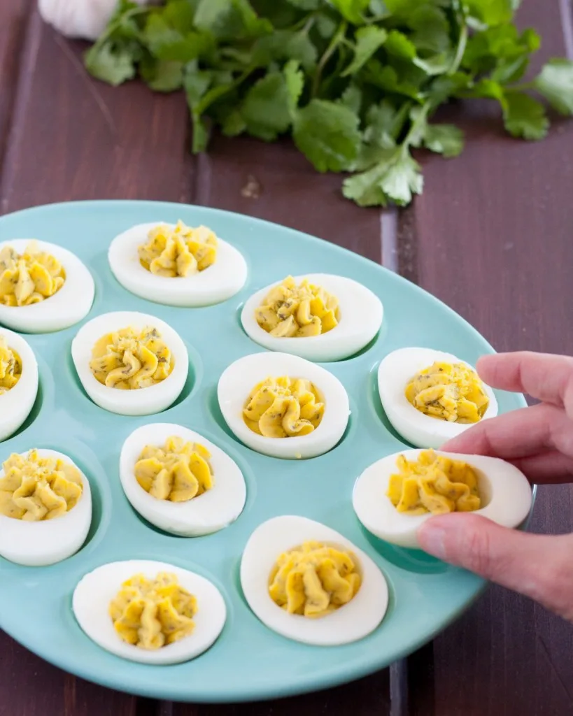 Chimichurri deviled egg recipe - a unique and flavorful deviled egg recipe with NO mayo that everyone loved! 