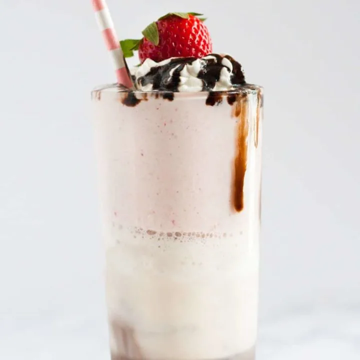 Easy Neapolitan Milkshake - 3 classic flavors blend perfectly in this layered old fashioned milkshake recipe. * GoodieGodmother.com