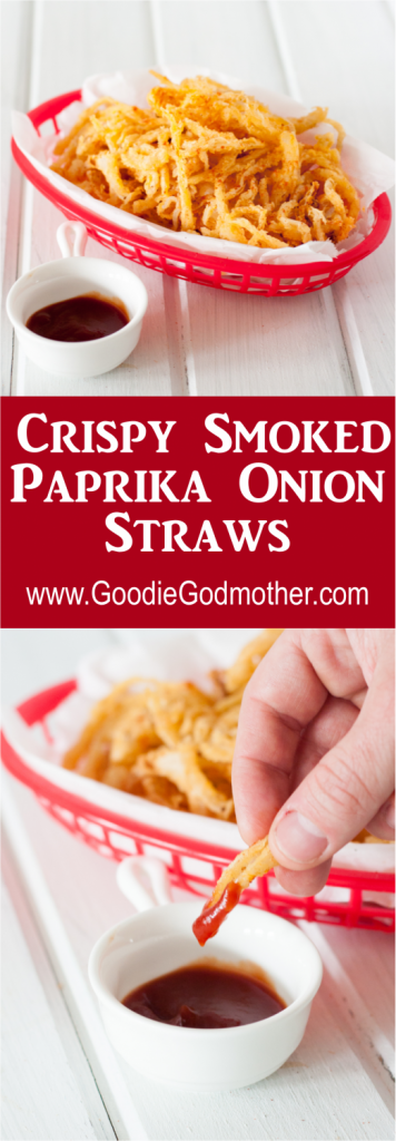 Crispy smoked paprika onion straws are an easy and delicious addition to burgers, salads, steaks, sandwiches, or a fun snack to enjoy just because. Recipe found on GoodieGodmother.com