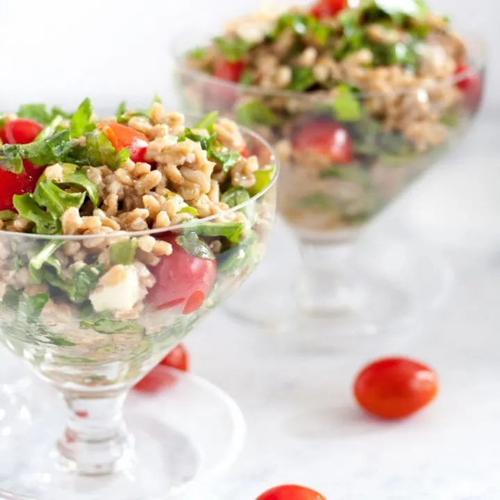 Bright Mediterranean inspired flavors make this feta farro salad a perfect main dish for a light meal, or a refreshing side for a picnic or barbecue. It's a great way to try ancient grains in your diet! * Recipe on GoodieGodmother.com