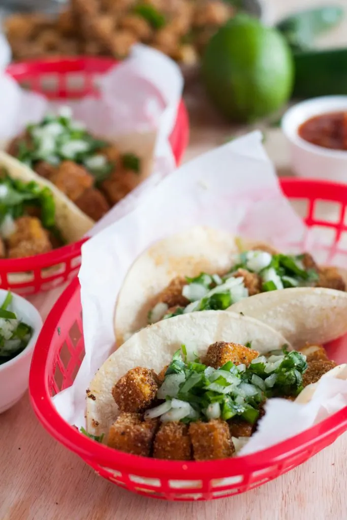 Crispy Tofu Tacos - Vegan, but totally omnivore approved! Recipe on GoodieGodmother.com
