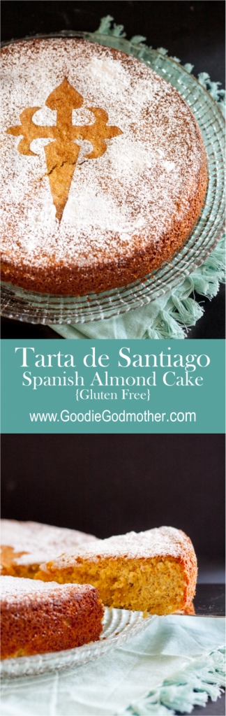 The Tarta de Santiago (Saint James Cake) is a classic Spanish dessert. This gluten free almond cake recipe is simple to follow and makes a delightful dessert or tea cake. * GoodieGodmother.com