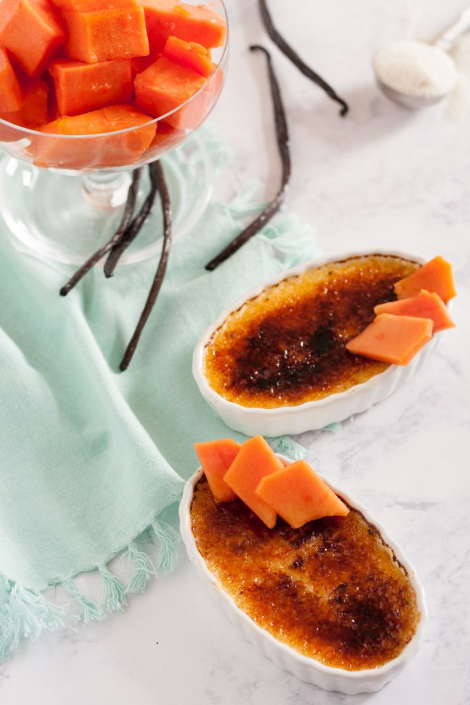 Papaya Creme Brulee - A delicious make ahead dessert with just the right hint of fresh papaya flavor! * Recipe on GoodieGodmother.com