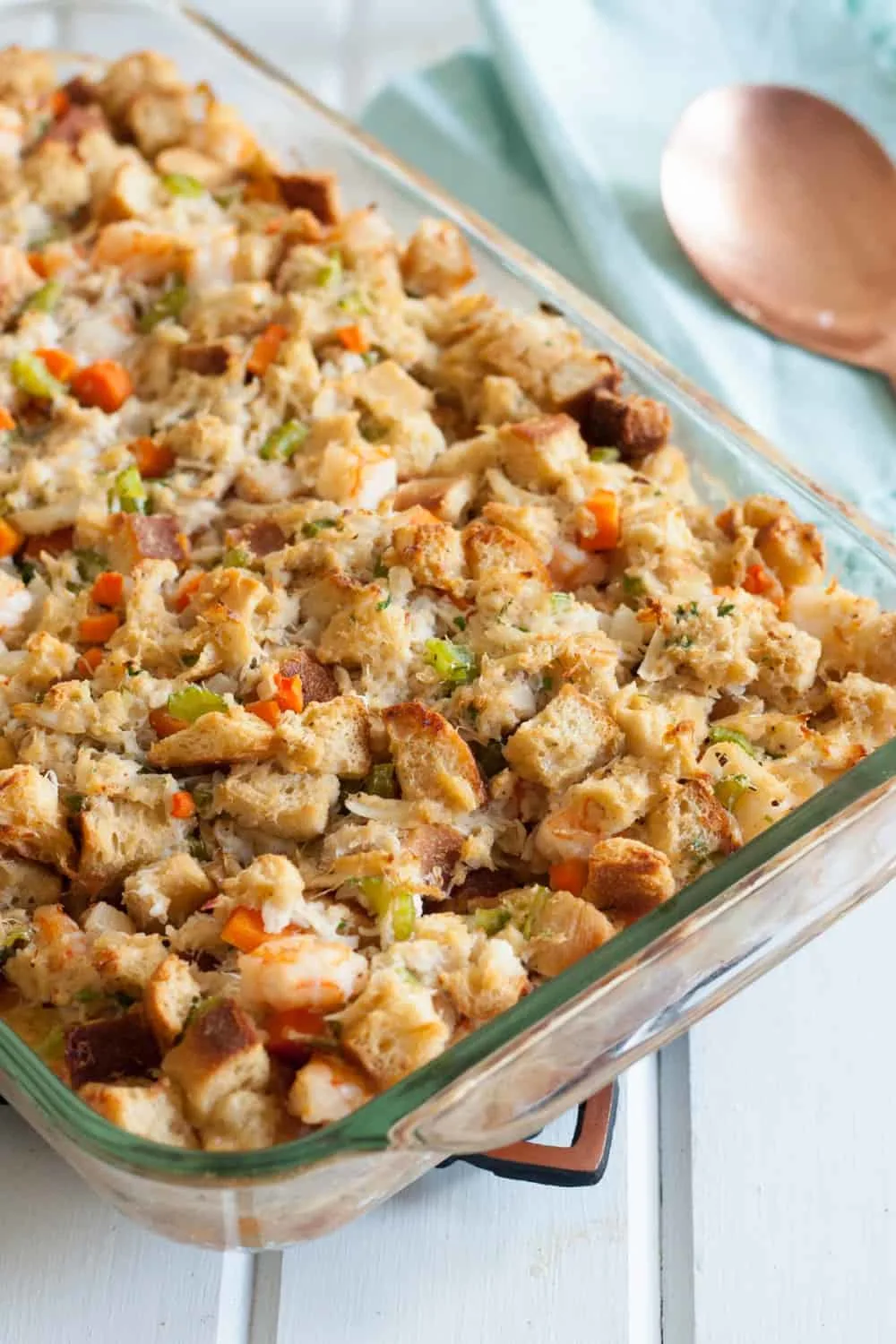 Who says Thanksgiving dinner can't have a coastal touch? This flavorful seafood stuffing is loaded with crab and shrimp but pairs beautifully with turkey. A 