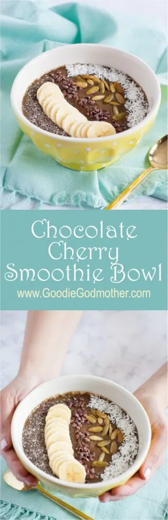 For a fun, unique breakfast, try a chocolate cherry smoothie bowl! * Recipe on GoodieGodmother.com