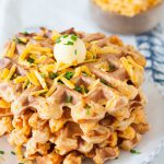 When I have extra mashed sweet potatoes or sweet potato casserole on hand, I like to whip up a batch of these savory sweet potato waffles. Easy to make, and freezer friendly, they're a fabulous way to reinvent leftovers! * GoodieGodmother.com
