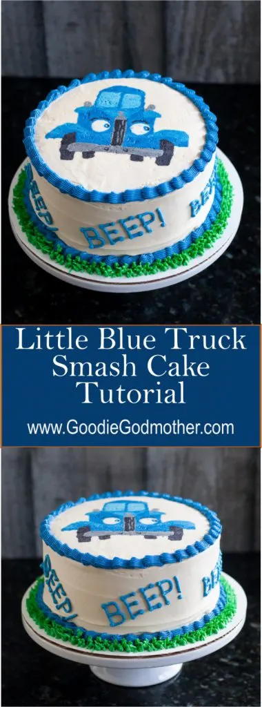 Little Blue Truck Smash Cake - A buttercream transfer tutorial on GoodieGodmother.com