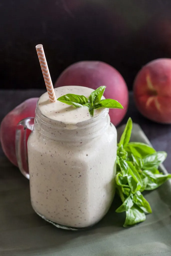 Peach Basil Protein Smoothie - seasonal ingredients make this unique protein smoothie recipe a favorite! * GoodieGodmother.com