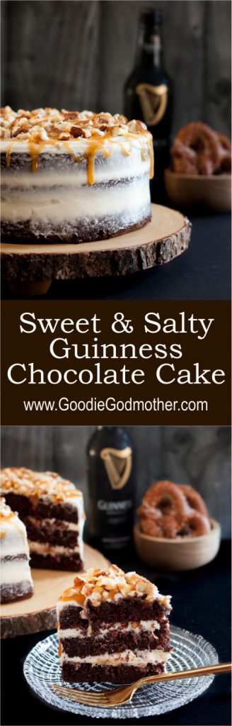 Quite possibly the ultimate "man cake" - this Sweet and Salty Guinness Chocolate Cake is everything. * Recipe on GoodieGodmother.com