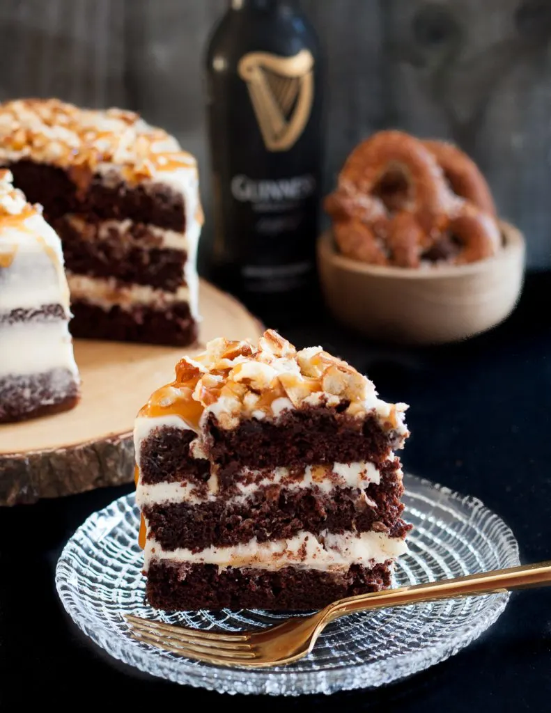 Quite possibly the ultimate "man cake" - this Sweet and Salty Guinness Chocolate Cake is everything. * Recipe on GoodieGodmother.com