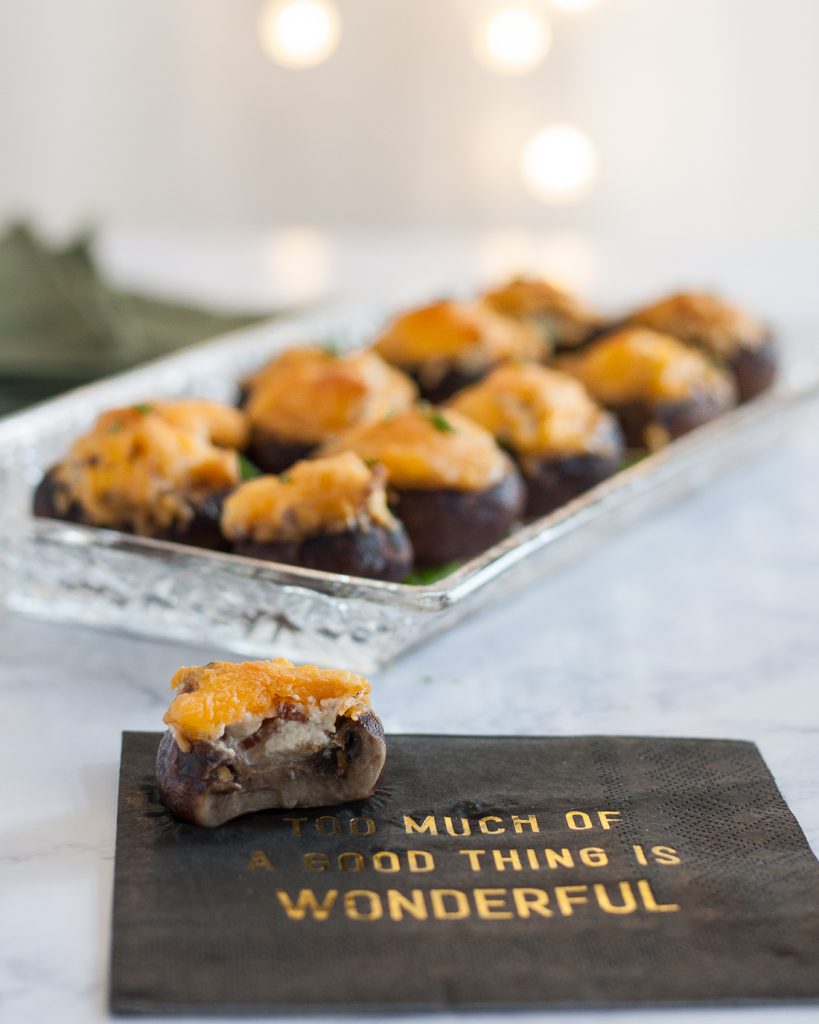 Bacon cheddar stuffed mushrooms are an easy party appetizer you can prepare ahead of time! * Recipe on GoodieGodmother.com