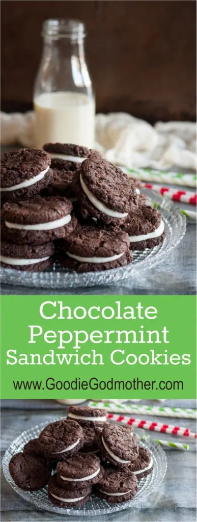Chocolate Peppermint Sandwich Cookies - a perfect holiday twist on a childhood favorite cookie! * Recipe on GoodieGodmother.com