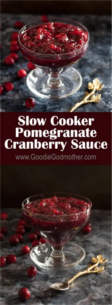 Fresh cranberries and in-season pomegranates make a perfect pairing in this easy slow cooker pomegranate cranberry sauce recipe! * Recipe on GoodieGodmother.com