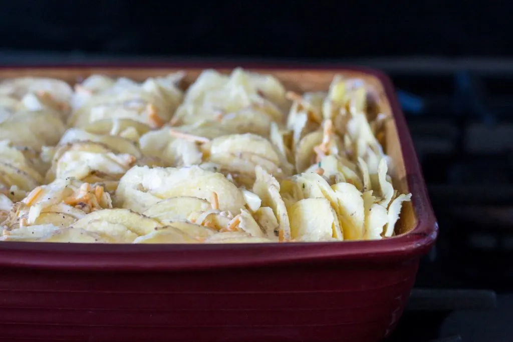 Crispy edges, a creamy center, cheese, and Ranch dressing - this Ranch Hasselback Potato Casserole is a fabulous side dish for potato lovers! * Recipe on GoodieGodmother.com