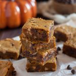 This peanut butter pumpkin blondies recipe is egg free, delicious, and the perfect fall dessert for pumpkin lovers! * Recipe on GoodieGodmother.com