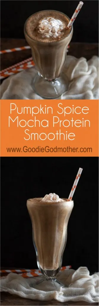 Add a fall twist to your post workout recovery or meal replacement with this pumpkin spice mocha protein smoothie! * Recipe on GoodieGodmother.com