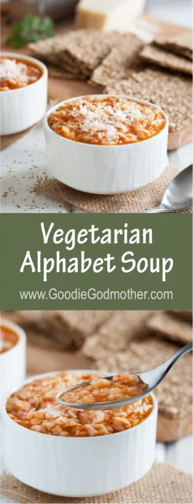 Forget the can and make a childhood classic at home! This vegetarian alphabet soup recipe is easy to follow and definitely qualifies as comfort food! * Recipe on GoodieGodmother.com