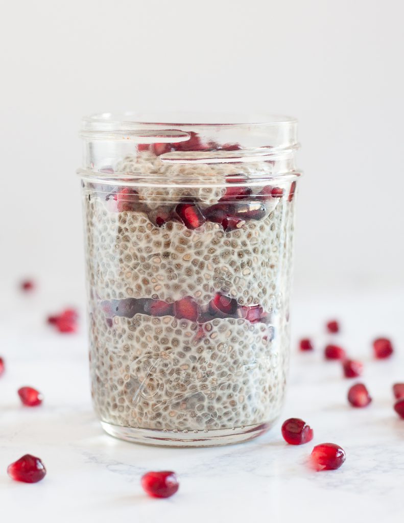 With fiber, protein, & seasonal fruit, one of our favorite make-ahead winter breakfasts or snacks is this pomegranate vanilla chia seed pudding parfait! * Recipe on GoodieGodmother.com
