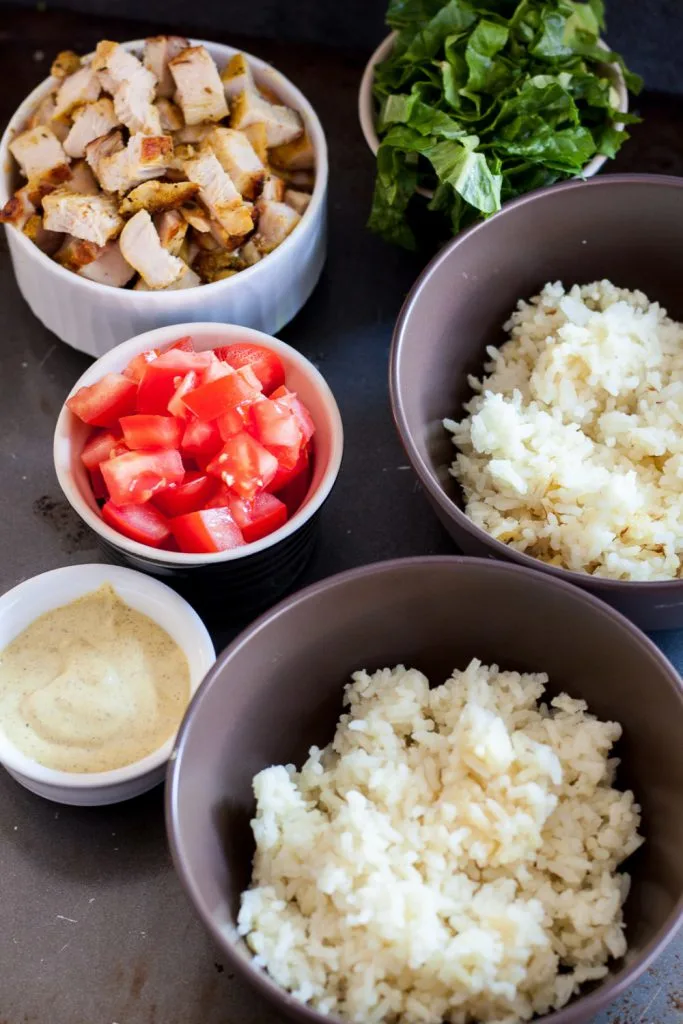 Perfect for an easy, balanced meal, these chopped chicken rice bowls with a tasty curry mustard sauce are always a hit at mealtime! * Recipe on GoodieGodmother.com